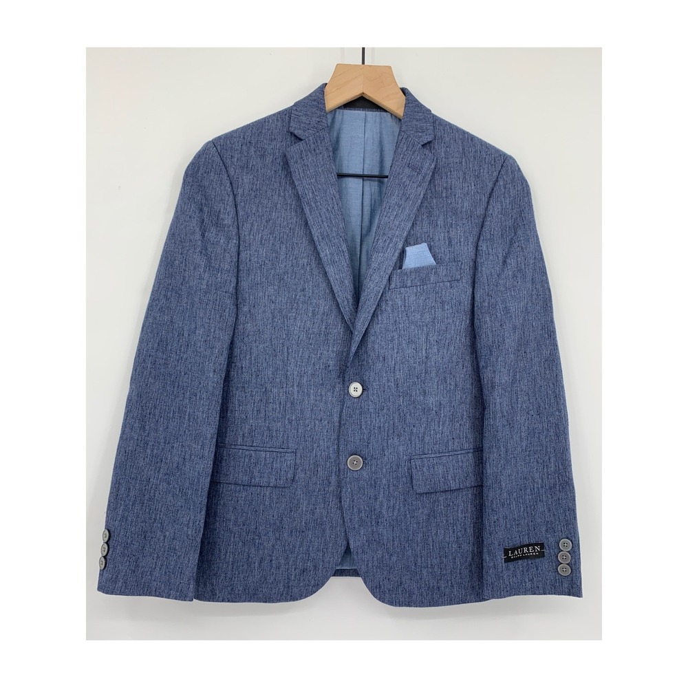 Ralph Lauren Blazer Boys 14R Blue Linen Blend Bloxbury Formal Jacket Preppy NEW